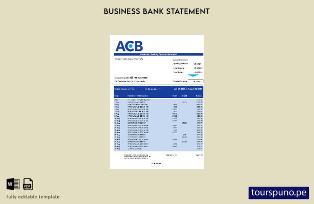 listo para imprimir plantilla de extracto de cuenta firme de ACB Bank en Word y 